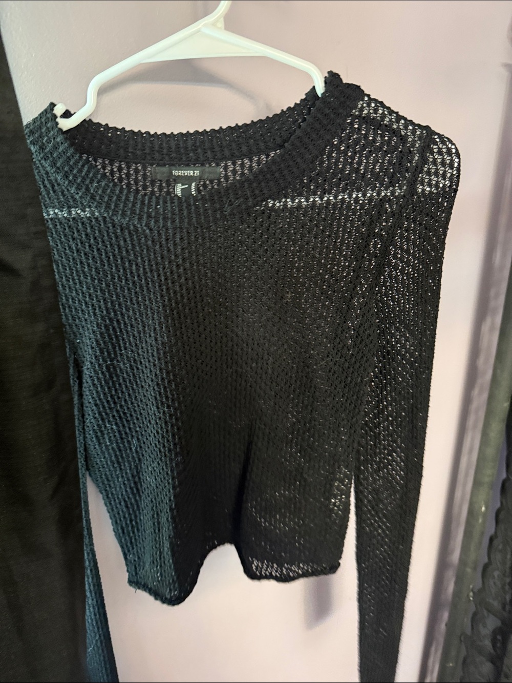Forever 21 Black Open-Knit Long Sleeve Top